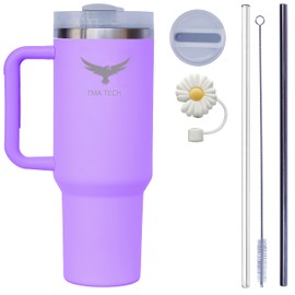 Generic Tumbler Stainless Vacuum Insulated Travel Mug 40oz with Straw + Cap,Lid,Stanly Cup,2024 New Technology, Unbreakable Mug, Leak-proof, BPA Free,Free accessories.(light purple), Large