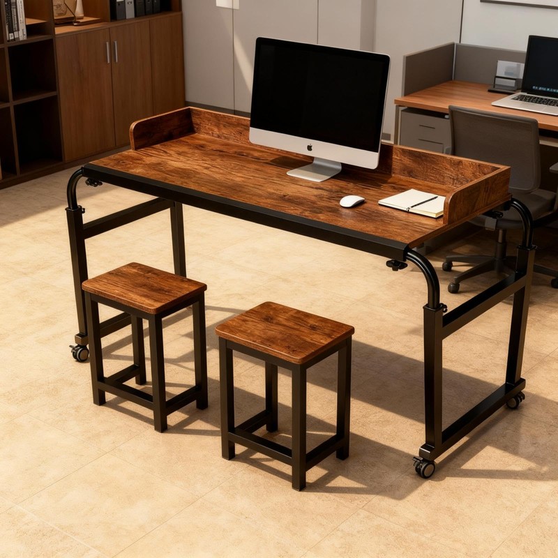 Overbed Table with Wheels and Desktop Enclosure (Brown)