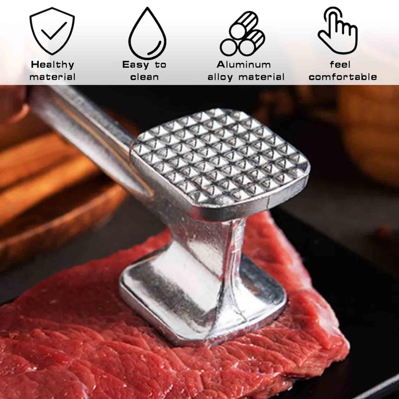 Meat Hammer,Aluminum Alloy Meat Tenderiser Mallet,Double Sided Teeth Steak Hammer,19cm