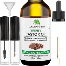 Jeune Naturelle Castor Oil Organic, Cold Pressed Unrefined - 100% Pure, Raw, Virgin, Undiluted for Hair Growth, for Face, Eyelashes, Eyebrows, Hexane Free Organic Castor Oil for Hair, 2 oz