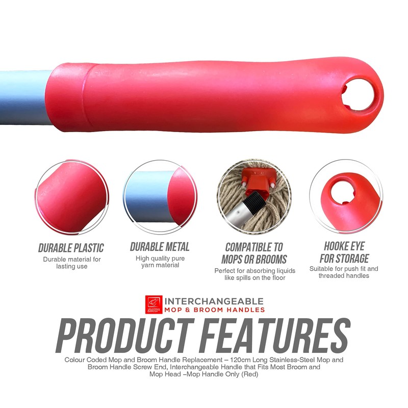Colour Coded Mop and Broom Handle Replacement - 120cm Long