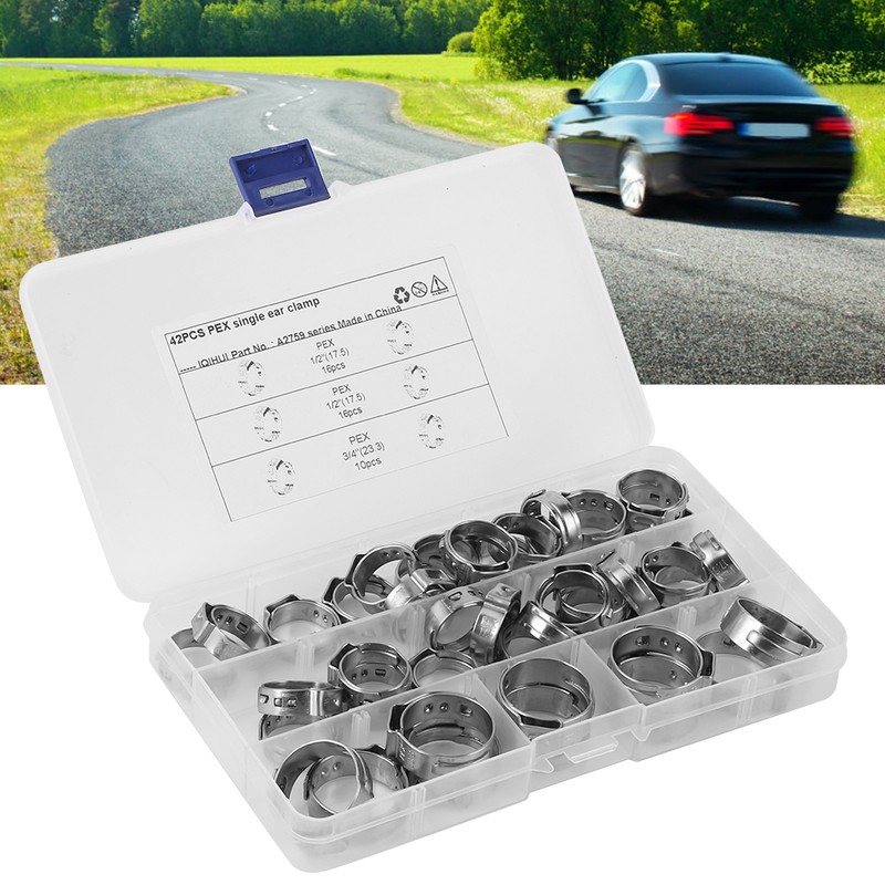 42pcs Stainless Steel Cinch Clamps Rings Single Ear 1/2in 3/4in