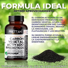 Carbon Vegetal Activado + Prebioticos 90 Caps 600mg