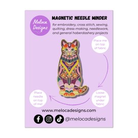 Meloca Designs Mandala Cat Needle Minder for Cross Stitch, Embroidery, Sewing, Quilting, Needlework and Haberdashery