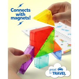 Coogam Magnetic Travel Tangram Puzzle, 3D Road Trip Tango Puzzle Pattern Blocks Shape Jigsaw Books with 360 Challenges, Montessori Educational Toy Gift for Kids Adults