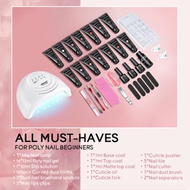 JEWHITENY 14 Colors Poly Extension Gel Nail Kit With Nail Lamp Nude Pink White Brown All In One Poly Nail Gel Starter Kit Poly Gel Nail Kit With Base Top Coat Manicure Salon Frence Nail Art DIY