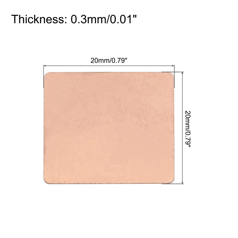 MECCANIXITY Heatsink Copper Sheet Shim, 0.3mm Thickness 20 x 20mm