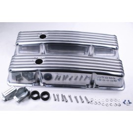 espeedpro21 For SBC Chevy 283 327 350 400 TALL FINNED POLISHED ALUMINUM VALVE COVERS 58-86