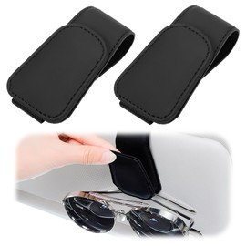 2 Stück Brillenhalter für Auto aus hochwertigem PU Leder, magnetischer Auto Sonnenbrillenhalter, universelle Brillenablage für Sonnenblende, Auto Brillenhalterung für Brillen, Karten und Tickets