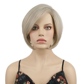 Aimole Short Layered Shaggy Straight Wigs Synthetic Bob Wig Heat Resistant Blonde Grey Mixed
