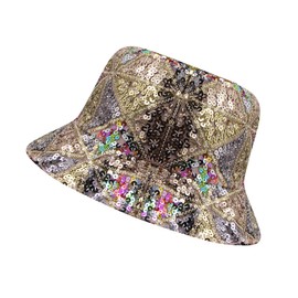 RARITYUS Unisex Geometric Bucket Hat Reversible Double-Side-Wear Glitter Sequins Sun Cap for Women Men Travel Beach Outdoor