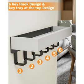 SWTYMIKI Key Holder with Wood Tray and 6 Hooks, Wall Mounted Key Racks, Key Hangers Home Decor Key Rack Mail Organizer for Hallway, Entryway, Bedroom, Mudroom, Office