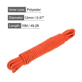 sourcing map Polypropylene Rope Braid Cord 15M/49ft 1/2" 12mm Orange for Indoor Outdoor Camping Clothes Line