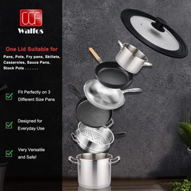 Universal Lid for Pots, Pans and Skillets - Tempered Glass with Heat Resistant Silicone Rim, Fits 11", 12" and 12.5" Diameter Cookware