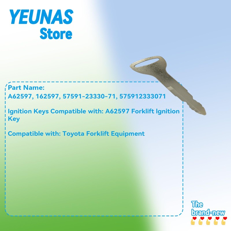 A62597 162597 lgnition Keys Replacement for Toyota Forklift Heavy Equipment