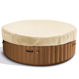 Round Hot Tub Cover 420D Polyester Waterproof Spa Covers for Hot Tub Replacement Outdoor Patio Hot Tub Protector (Beige, 79" Dx12 H)