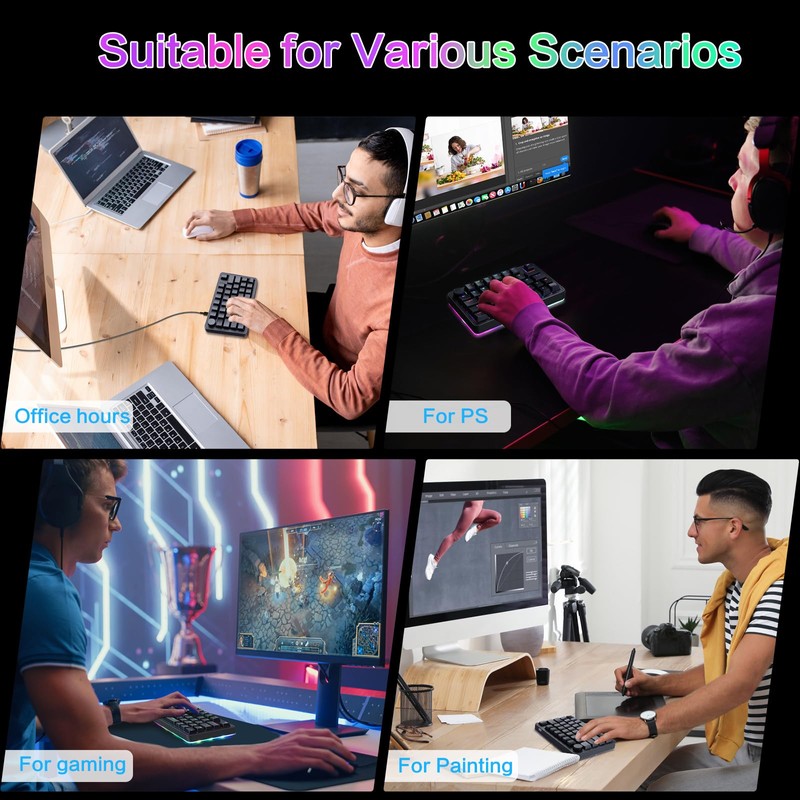 Koolertron Single-Handed Macro Mechanical Keyboard, RGB LED Backlit Portable Mini