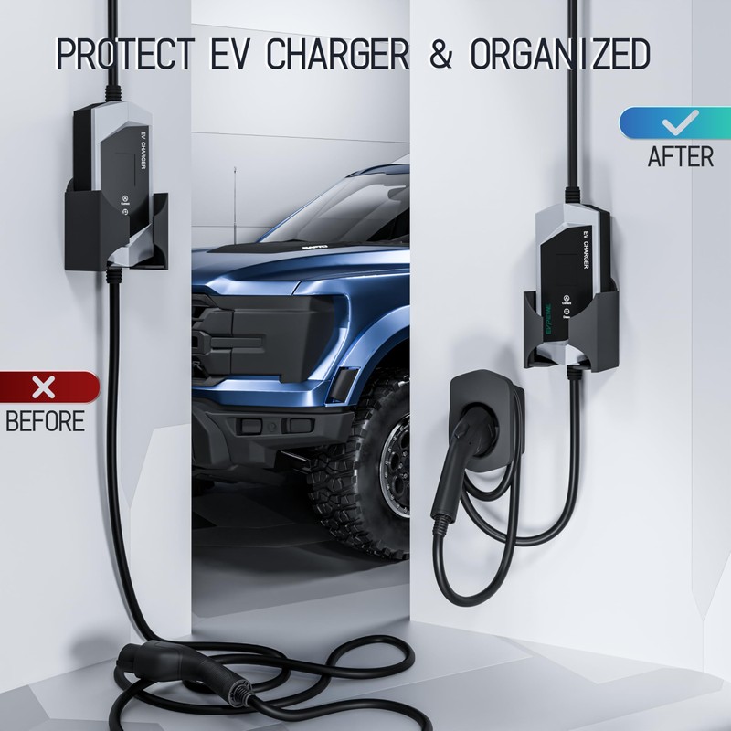 EVPEIWE EV Charger Holder, Wall-Mount Connector Nozzle Holster Dock for