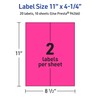 Avery Printable Rectangle Labels, 11" x 4-1/4", Neon Magenta Labels,