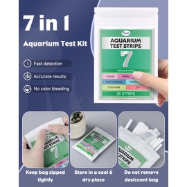 Pawfly 7 in 1 Aquarium Test Strips, 50 Strips Fish Tank Testing Strips for pH Chlorine Nitrate Nitrite Carbonate Hardness Total Alkalinity Water Quality Freshwater Saltwater Monitoring Kit