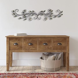 POBKING Enchanting Metal Leaves Wall Art, Beautiful Flowers and Leaves, Green and Gold, Over Door Decor