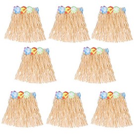HLJgift Kid's Flowered Luau Hula Skirts Pack of 8 (Grass)