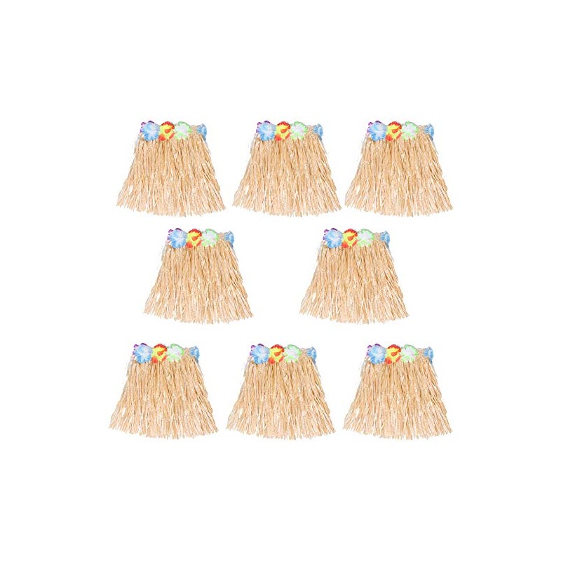 HLJgift Kid's Flowered Luau Hula Skirts Pack of 8 (Grass)