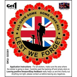 Poppy Day Sticker Soldier, Wreath and Union Jack - in Support of Veterans Lifeline - Also for laptops, Phones, Tablets, etc. (Large)