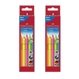 Faber-Castell Jumbo Grip Neon 110994 Colouring Pencils, Pack of 5 (1, Twin Pack)