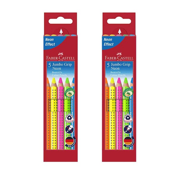 Faber-Castell Jumbo Grip Neon 110994 Colouring Pencils, Pack of 5