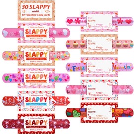codree 30 Set/60 Pcs Valentine's Day Cards with Slap Bracelets- Valentine Classroom Exchange Cards Snap Bracelets- Valentines Snap Bands Slap Wristbands Gift Cards for Party Favors Gift Bag Fillers