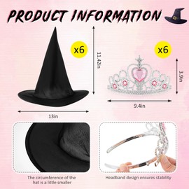 Tarpop 12 Pcs Witch Hat and Princess Crown Set, Royal Queen Crown and Black Wizard Hats for Pink Green Party Decor favor Gift(Cute)