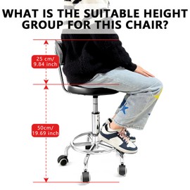 DENGTELI Chair with Wheels PU Leather, with Backrest, Height Adjustable, 360° Swivelling Armless Barstool with Footrest, Ideal for Pubs, Restaurants, Offices, Homes, Tattoos, Massages (Black)