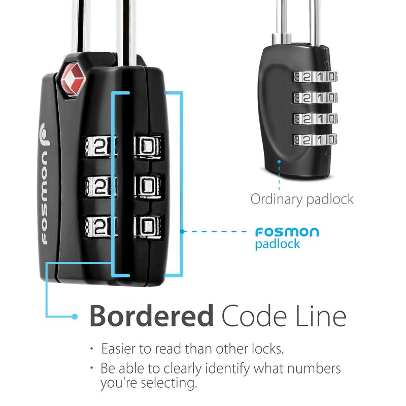 Fosmon TSA Approved Locks for Luggage. Suitcase Locks with Open