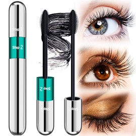 4D Silk Fiber Lash Mascara - 2 in 1 Black Mascara Waterproof 5x Longer and Volume Curling 5x Longer, Natural and 4D Magic Effect Lash Look in One, Smudge Proof Long Lasting Mascara Makeup for Women
