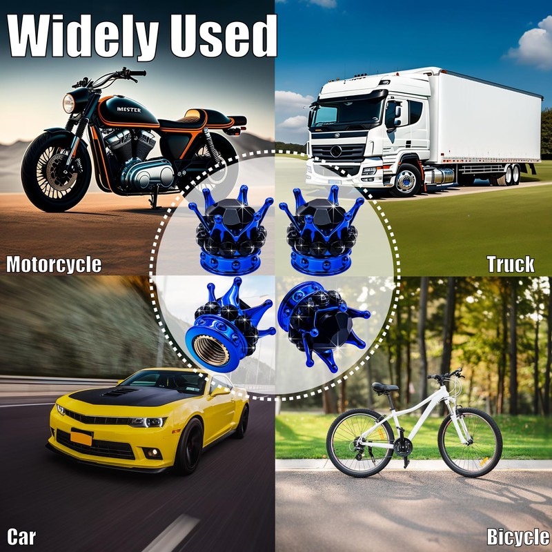 MEAJOO 4PCS Crown Bling Tire Stem Valve Caps, Crystal Diamond