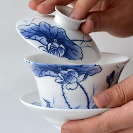 honeylive Gaiwan Chinese Kung Fu Sancai Terrine Tray Cup Tea Set Bowl Saucer Lid Tea Cup (Single B)