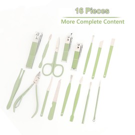 XFSRG 16-Piece Nail Clippers Set for Manicure and Pedicure Professional Stainless Steel Tool Set for Women for Nail Care at Home and on the Go Perfect for Travel (Green)