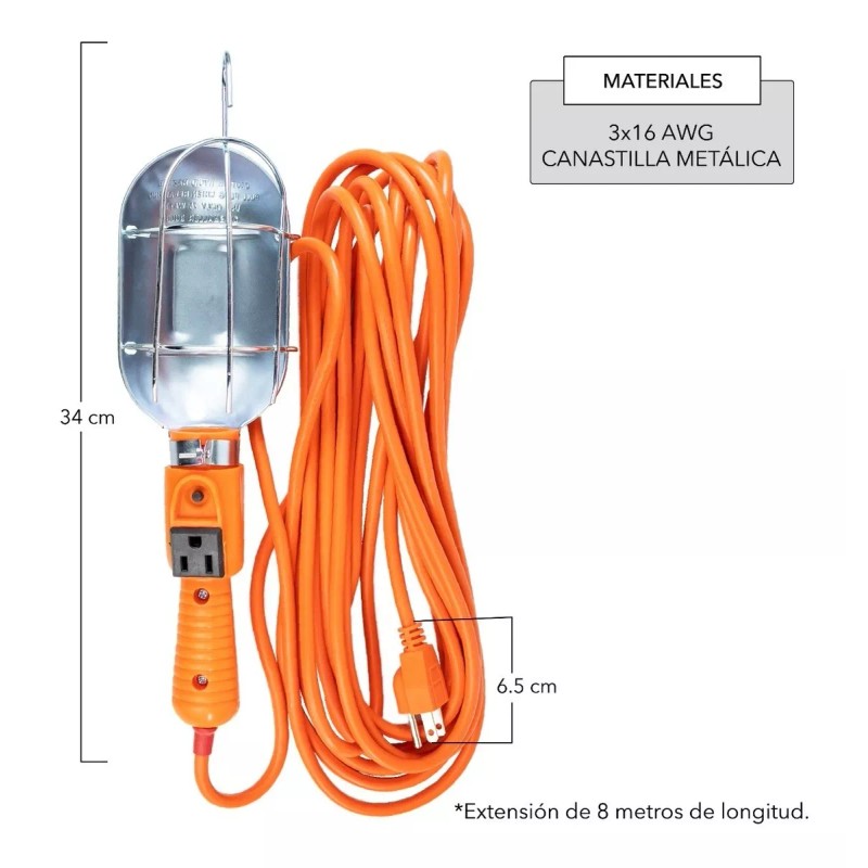 CNX Lámpara De Taller Con Canastilla Metálica Naranja 8 Metros