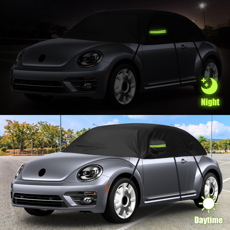 Black Half Car Cover Compatible with 1998-2019 Volkswagen Beetle, Hail