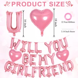 16 Inch Pink 'WILL YOU BE MY GIRLFRIEND' Balloons, Foil Proposal Balloons Confession Balloons, Heart Balloons Valentines Day Balloons, Love Balloons for Wedding Engagement Decor (Pink-Girlfriend)