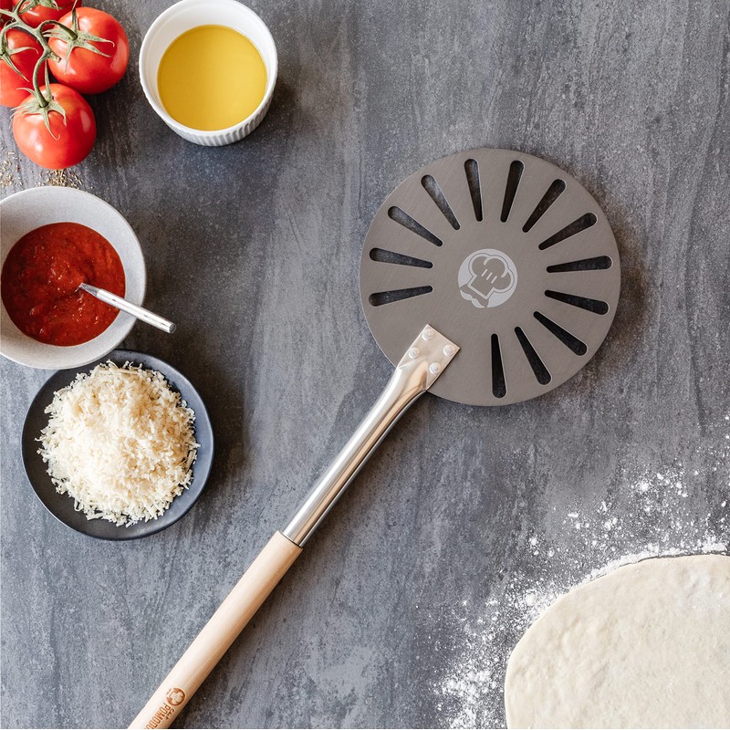 Chef Pomodoro Aluminum Turning Pizza Peel with Detachable Wood Handle
