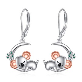 Koala/Highland Cow/Panda/Cat Moon Drop Earrings for Women 925 Sterling Silver Cute Animal Earrings Jewelry Gift, Sterling Silver