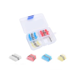 50 Pcs Heat Shrink Tubing Solder Sleeve Waterproof Crimp Pickpocket Connectors 4 Sizes (White/Red/Blue/Yellow) with Storage Box Insulation Wiring Connectors for Marine, Electrical, Electronic,