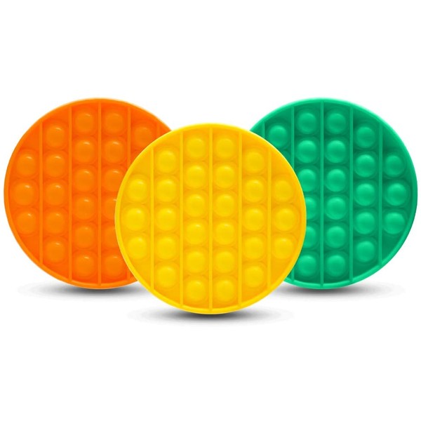 YoTelim Fidget Toy, Push Pop Bubble Fidget Sensory Toy with Soft Silicone for Kids, Family, and Friends Tactile Logic Game Stress Reliever Toy-Round 3PCS Yellow+Green+Orange