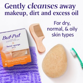 Buf-Puf Gentle Facial Sponge, Dermatologist Developed, Removes Deep Down Dirt & Makeup That Causes Breakouts and Blackheads, Reusable, Exfoliating, 1 Count