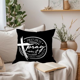Poecinvi Christian Pillow Covers 18x18, Pray On It Pray Over It Pray Through It Decor, Christian Prayer Room Decor for Home, Serenity Prayer Gifts, Christian Gifts for Women Faith.