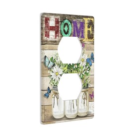 Farmhouse Flower Butterfly Wood Single Duplex Light Switch Plates Outlet Covers Decorative Electrical Wall Plate Receptacle Switchplate Decorate Plug Cover For Bathroom Kitchen 4.5 * 2.76 Inch