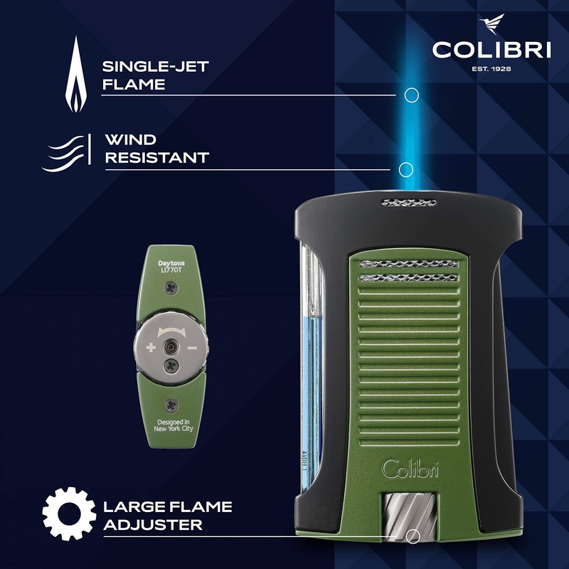 Colibri Daytona Windproof Butane Torch Lighter: Adjustable Flame, Refillable Single-Jet