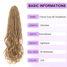 24 Inch Loose Wave Dreadlock Extensions 10 Strands Double Ended French Curly Synthetic Dreadlock Extensions 0.6CM Thin Soft Locs With Curly Ends Crochet Dreads for Black Women （27#）